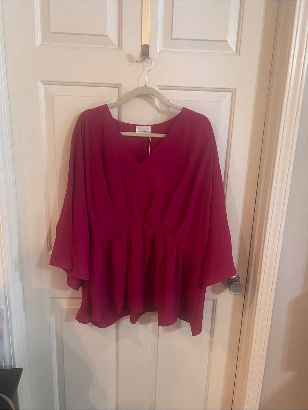 ANDREE BY UNIT Fuchsia V-Neck Peplum Tunic